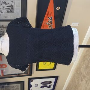 Black Lace-like overlap Short sleeve top